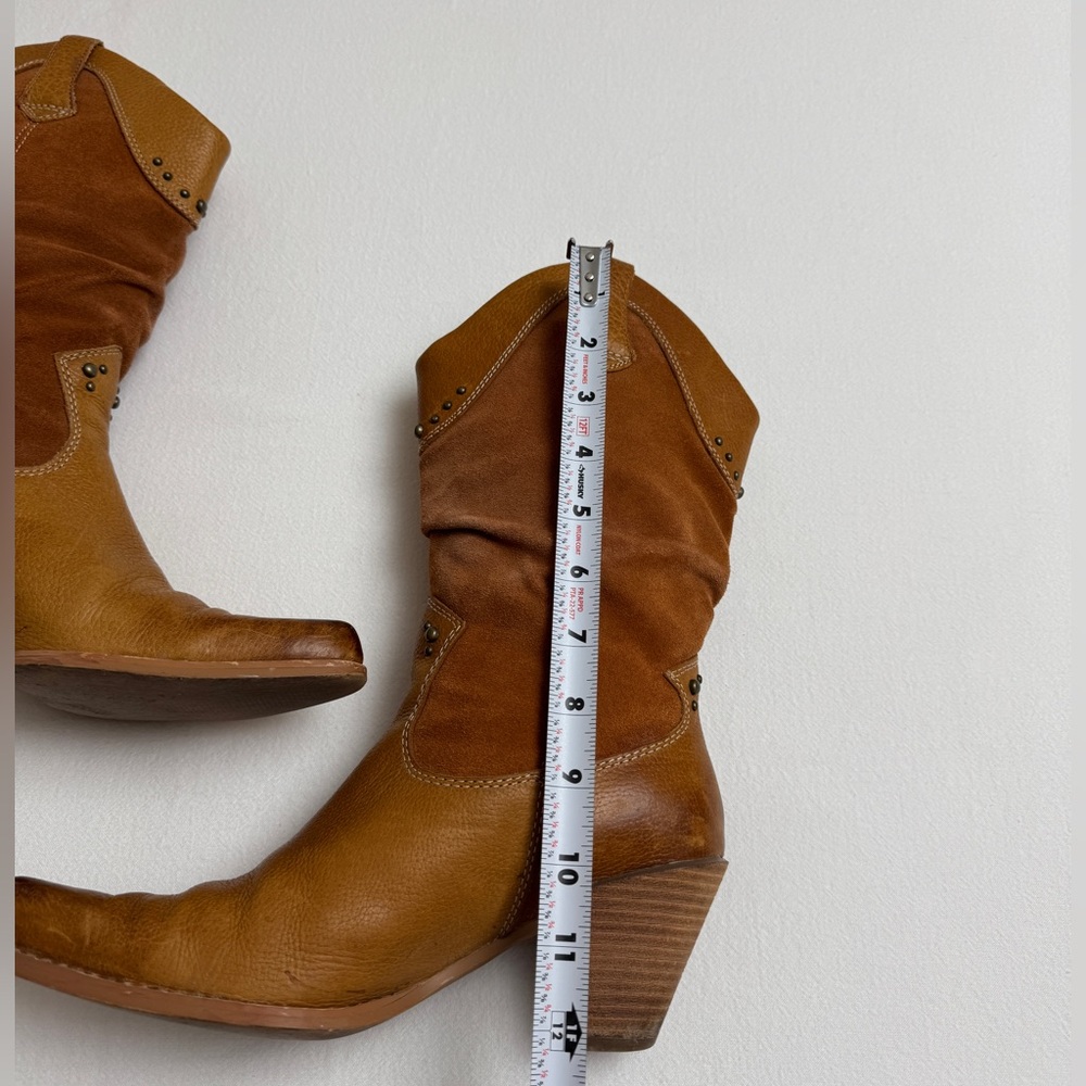 Vintage Y2K Bass Western Brown Leather Studded Boots Size 7.5 - Picture 5 of 14